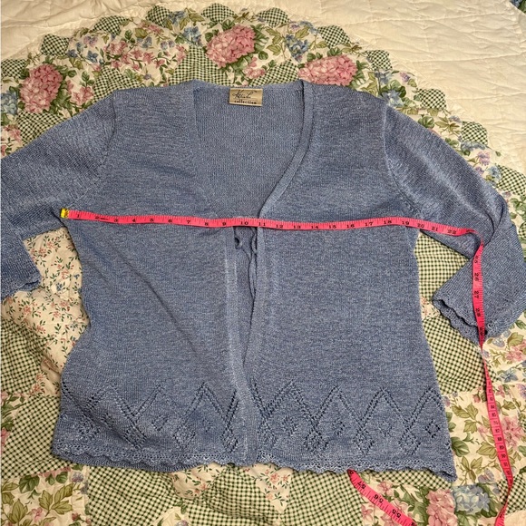 Y2K vintage knit lace detailing baby blue tie front cardigan sweater - Picture 5 of 7